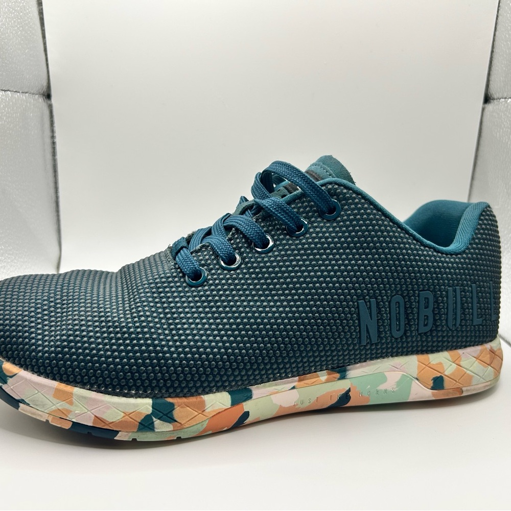 NOBULL Teal Athletic Shoe with Multicolor Camouflage Sole